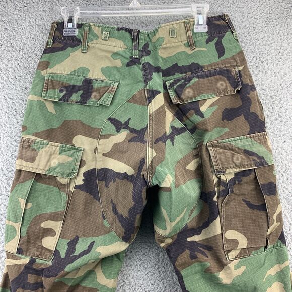VTG Army Marine Woodland CAMO Cargo Mens Pants Button Fly Size Small Short - Picture 7 of 16